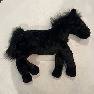 Large silky black Horse plush toy. Fuzzy mane and tail. GUC!